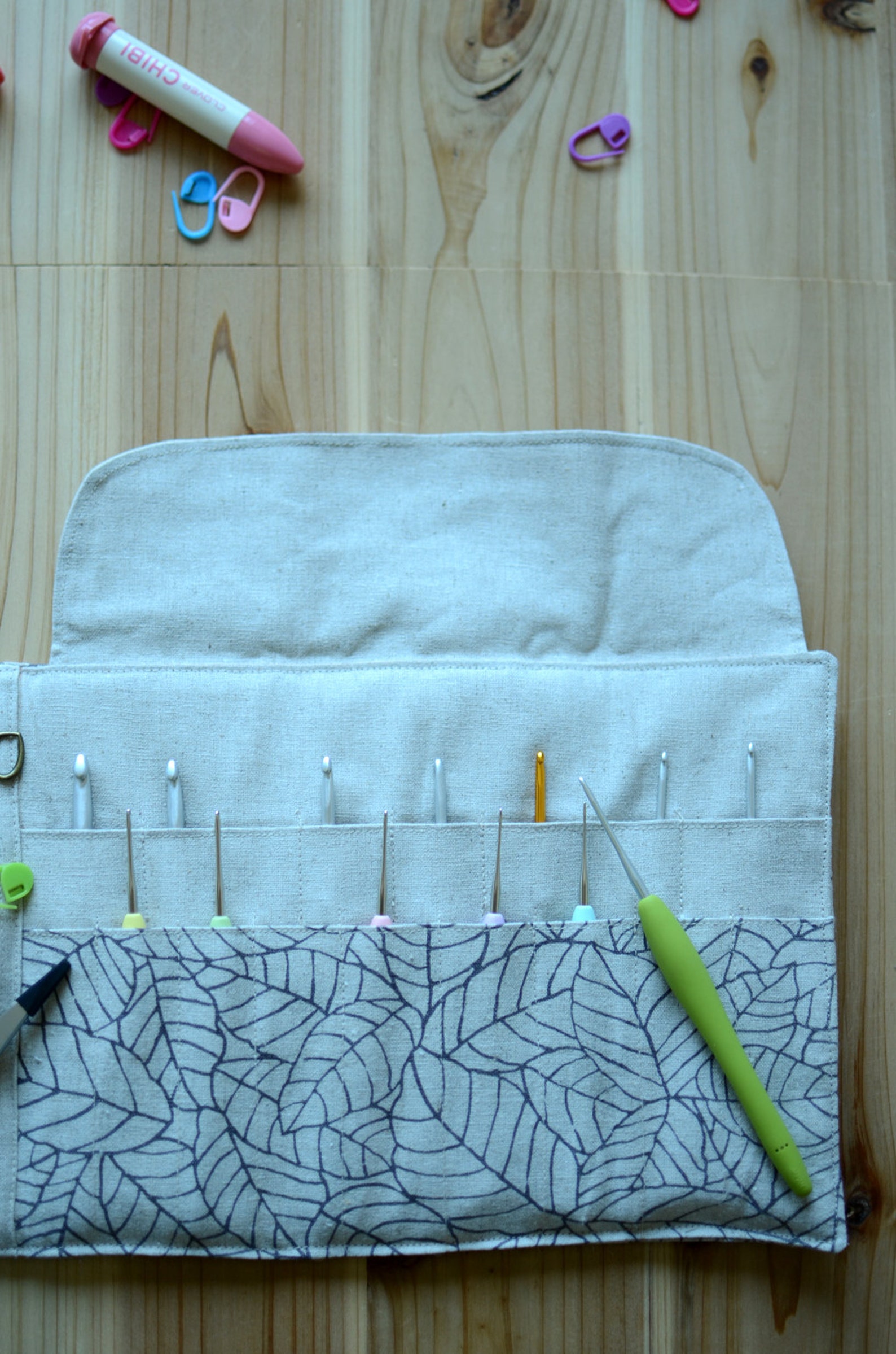 Crochet Hook Roll up Case in Natural Linen With a Zipper Etsy