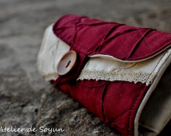 Interchangeable Knitting Needle Case: Burgundy Linen Organizer, Gift for Knitter