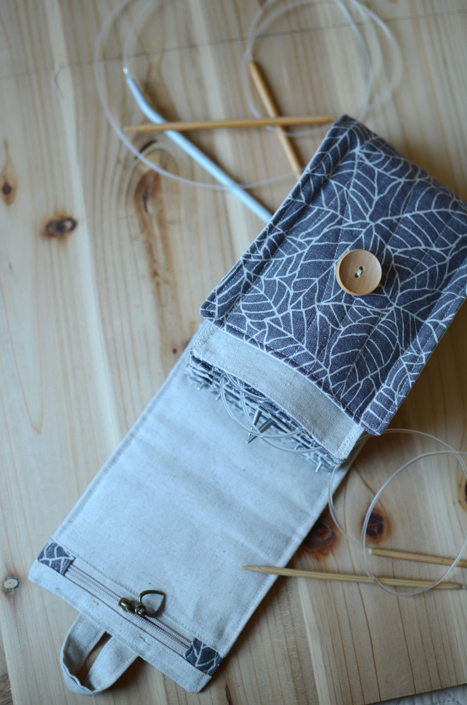 Large circular knitting needle organizer with notion pocket Etsy