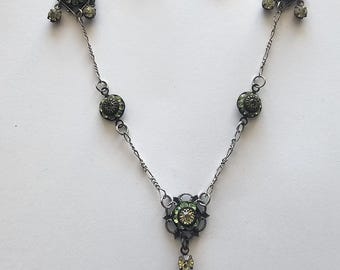 Green and Yellow Victorian style necklace and earrings