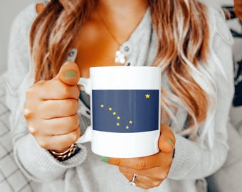 Taza con la bandera del estado de Alaska, taza de Alaska, regalo para mamá y papá, taza con el orgullo de Alaska, taza del estado, regalo de oficina, regalo para hijo e hija, regalo de Navidad.