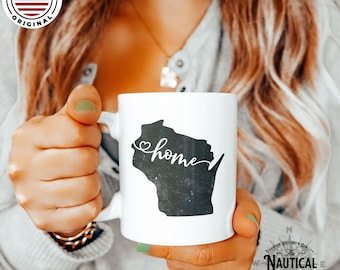 Taza del estado de Wisconsin, taza del hogar de Wisconsin, regalo para mamá papá, taza vintage de Wisconsin, taza del estado, regalo de oficina, regalo para la hija del hijo, estado de WI