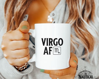 Taza del zodíaco del horóscopo Virgo AF, taza de café Virgo, taza de celebración de cumpleaños de agosto y septiembre, taza de té del zodíaco, taza acogedora de regalo de oficina para mamá