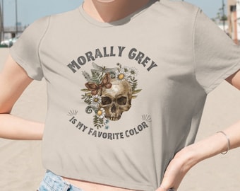 Morally Gray is my Favorite Color, luźna koszulka z krótkim topem | Koszulka Bookish Dark Romance Book Lovers, Smutty Spicy Booktok Reader, krótka koszulka