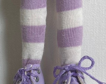 Lavender And Wide Stripes...Tall Socks For Blythe Dolls...