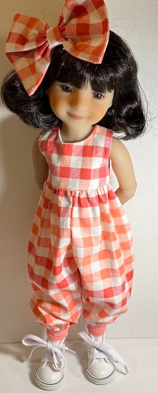 Coral And White Checks...Romper Outfit For Ruby Red FF Dolls...