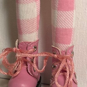 Baby Pink Checks...Tall Socks For Blythe Dolls...