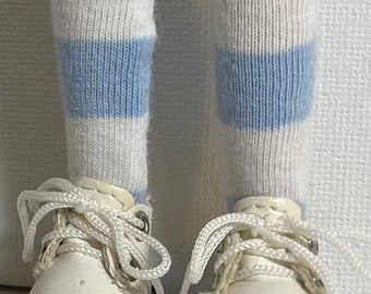 Baby Blue Wide Stripes...Tall Socks For Blythe Dolls...