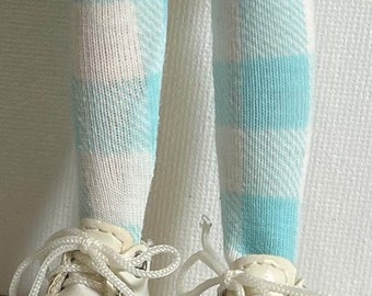 Aqua Checks...Tall Socks For Blythe Dolls...