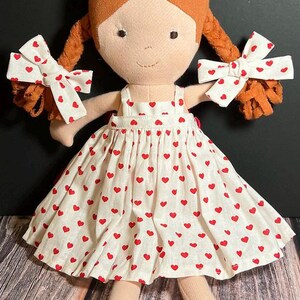 Little Red Hearts Pinafore And Hair Bows...For 14" Dolls or Stuffed Animals...