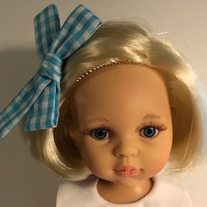 Turquoise And White Checks...Hair Bow For Gorjuss And Paola Reina Dolls...