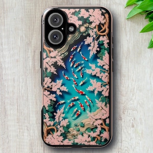 Etui na telefon z japońską sztuką 3D kwiaty wiśni i staw z rybami Koi, znaczący prezent dla przyjaciół, mamy, jej powodzenia, wibracje natury, stylowe etui na telefon