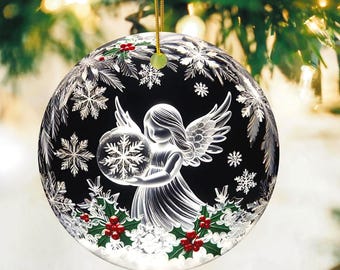Schnee Engel Keramik Ornament: 3D Illusion Crystal Design