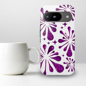 Purple Glitter Design Phone Case, Cute Retro Unique Cover for iPhone Galaxy Pixel, Abstract Trendy Wireless Tough Case, Groovy iPhone