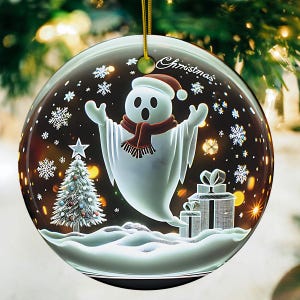 Ghost of Christmas Present, Double-Sided Print Ceramic Ornament with 3d Design, Scrooge’s three ghosts set of 3, Iconic Christmas Ornament