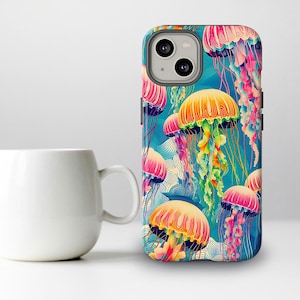 Jellyfish Phone Case, Vibrant Retro Design, Unique Jellyfish Gift, Colorful Artistic Case for iPhone Galaxy Pixel, Wireless Tough Case