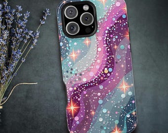 Starry Celestial Phone Case | Teal Fuchsia Cosmic Trails