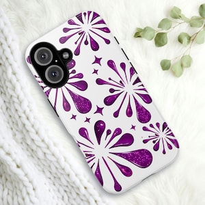 Purple Aesthetic Phone Case, Groovy Retro Design, Unique Cover for iPhone Galaxy Pixel, Cute Artistic Wireless Tough Case, Purple Glitter