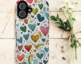Funda rígida Hearts para iPhone 16 Pro: dibujo colorido, compatible con MagSafe