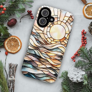 Faux Stained Glass Phone Case, Boho Girl Gift for Beach Lover, Luxury Case iPhone Galaxy Pixel, Stylish Ocean Lover Gift Mother of Pearl