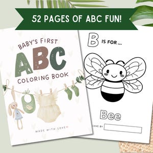 ABC Coloring Book for Kids | 52-Page Printable Alphabet Coloring Pages | Baby Shower Activity | Baby’s First ABC Book | Digital Download