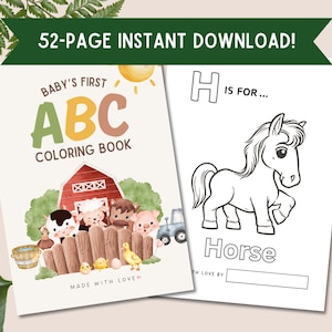 ABC Coloring Book for Kids | Animal Farm Alphabet Coloring Pages | Baby Shower Activity | Baby’s First ABC Book | Digital Download