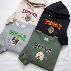 Custom Dog Memorial Hoodie Embroidered Dog Name,Personalized Pet Face Sweatshirt from Your Photo, Varsity Style Hoodie,Gifts for Dog Owners
