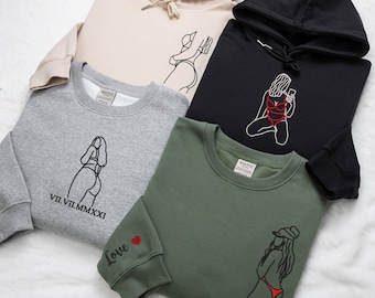 Custom Embroidered Portrait Sweatshirt, Custom Couple Portrait, Couple sweats From Photo, Spicy Hoodie, Valentine Gift For Boyfriend