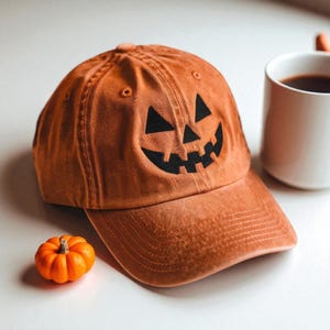 Jack-o-lantern Pumpkin Embroidered Baseball Hat, Spooky Season Embroidered Cap, Halloween Costumes Hat, Vintage Dad Cap, Halloween Gift