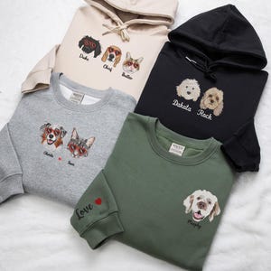 Custom Dog Portrait Embroidered Sweatshirt,Custom Valentines Pet Hoodie, Personalized Pet Face and Pet name Sweatshirt,Custom gift