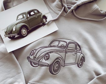 Custom Embroidered Car Outline Sweatshirt For Husband, Personalized Christmas Embroidery Sweatshirt, Car Portrait, Classic Car, Gift For Him