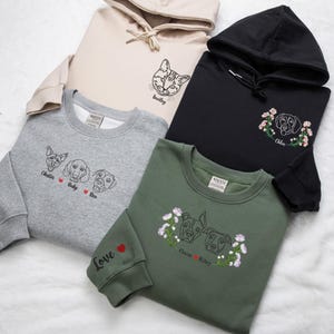 Custom Dog Portrait Embroidered Sweatshirt,Custom Pet Hoodie, Personalized Pet Face and Pet name Sweatshirt,Custom gift