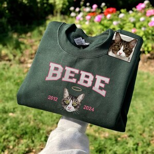 Sudadera bordada con retrato de gato personalizado, sudadera con capucha personalizada para mascotas, sudadera personalizada con rostro y nombre de mascota, camiseta conmemorativa de pérdida de gato personalizada