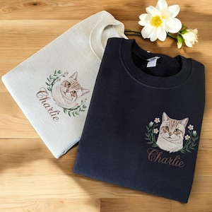 Custom Cat Portrait Embroidered Sweatshirt,Custom Pet Hoodie, Personalized Pet Face and Pet name Sweatshirt,Custom gift