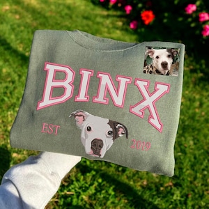 Custom Dog Portrait Embroidered Sweatshirt,Custom Pet Hoodie, Personalized Pet Face and Pet name Sweatshirt,Custom gift
