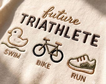 Future Triathlete Embroidered Romper, Swim Bike Run Baby Outfit, Triathlon Baby Shower Gift, Newborn Coming Home Outfit