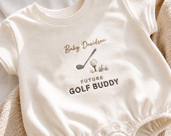 Broderad golfsparkdräkt med namn, golfbabyoutfit, babypresent till pappa, personlig nyföddsparkdräkt