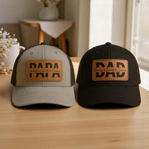 Custom Kids Name Dad Hat, Personalized Dad Gift, Leather Patch Hat, Dad and Kids Trucker Hat, Dad Hat, Fathers Day Hat, Grandpa Hat Gift