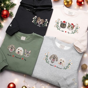 Custom Dog Portrait Embroidered Sweatshirt, Custom Pet Hoodie, Personalized Pet Face and Pet name Sweatshirt, Pet Memorial Gift, Xmas Gift