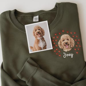 Custom Dog Portrait Embroidered Sweatshirt,Custom Dog with Heart Valentines Hoodie, Personalized Pet Face and Pet name Sweatshirt,Custom gif