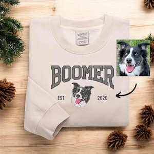 Custom Dog Portrait Embroidered Sweatshirt, Custom Pet Hoodie, Personalized Pet Face and Pet name Sweatshirt, Christmas Sweatshirt Xmas Gift