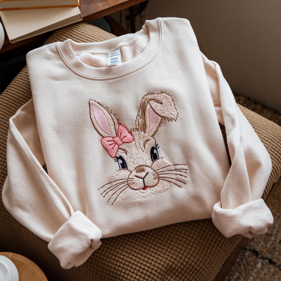 Sequin Bunny Bow Easter Corded Rib Sweatshirt
