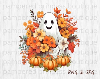Fall Pumpkin Ghost Pumpkin Patch Halloween PNG JPG Digital Image 300 DPI Commercial Use ok Autumn Watercolor Sublimation, Instant download