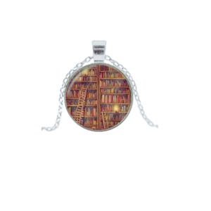 Bookshelf Books / Library Necklace Pendant, Book necklace, Candlelight bookshelf pendant, Librarian With Gift Box