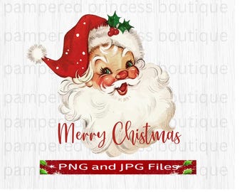Vintage Retro Rosso Babbo Natale Buon Natale Download digitale Immagine PNG e file JPG 300 DPI Anni '50 Sublimazione Download digitali Uso commerciale