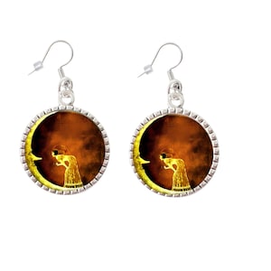 Woman On The Moon Art Moon Earrings Crescent Moon 1920s Retro Vintage Fantasy Style Earrings with Gift Box