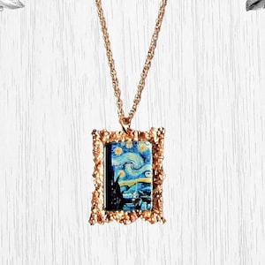 Starry Night Vincent Van Gogh Art Portrait Setting Necklace Artist / Art teacher student Gift Van Gogh Starry Night Pendant with Gift Box