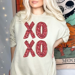 Red XO XO Hugs and Kisses Sparkly Faux Sequins PNG Digital Download Fun Valentines Day Design 300 dpi Commercial Use