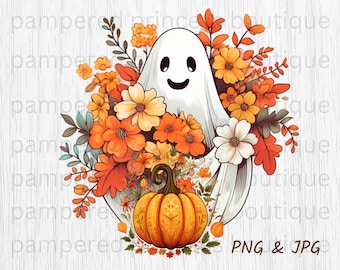 Fall Pumpkin Ghost Pumpkin Patch Halloween PNG JPG Digital Image 300 DPI Commercial Use ok Autumn Watercolor Sublimation, Instant download