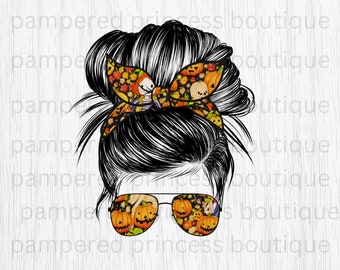 Halloween Pumpkin Fall Messy Bun Mom Life Spooky Messy Bun PNG Sublimation DIGITAL Image High Resolution 300 DPI Commercial Use ok